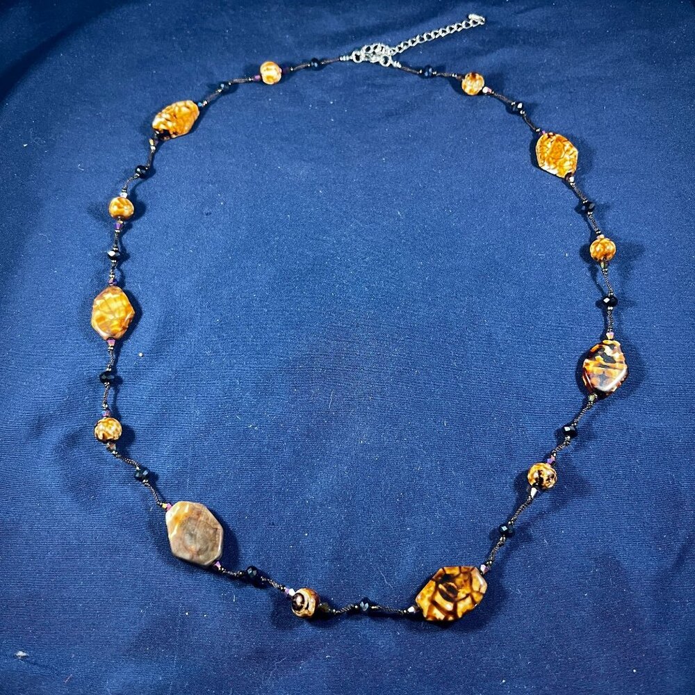 Vintage Premier Design Brown Stone Station Necklace 18" To 21" Adjustable Length